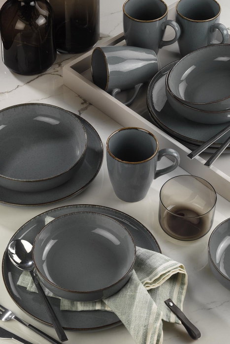 Hermia Vajilla de 16 Piezas en Porcelana Gris